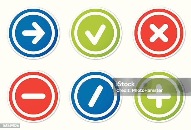 Aktionssymbole Runde Aufkleber Stock Vektor Art und mehr Bilder von Plus-Zeichen - Plus-Zeichen, Buchstabe X, Symbol