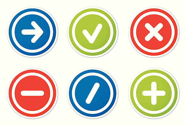 action icons round stickers Set of 6 variable action buttons  on white background.  subtraction stock illustrations