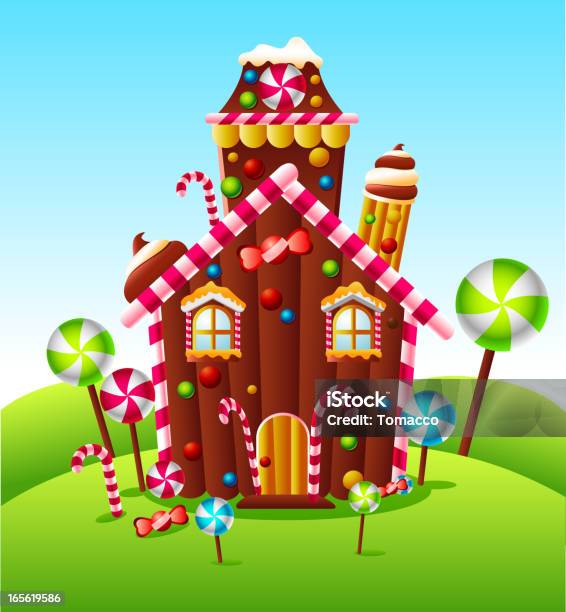 Candy House Am Green Hill Stock Vektor Art und mehr Bilder von Lebkuchenhaus - Lebkuchenhaus, Süßigkeit, Weihnachten