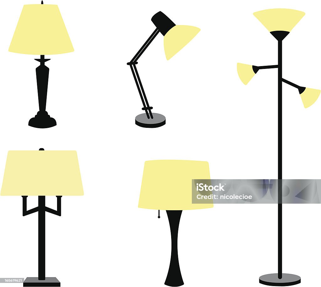 Lamp Set Various table lamps, desk lamps, & a floor lamp. Also in this series:  Floor Lamp stock vector