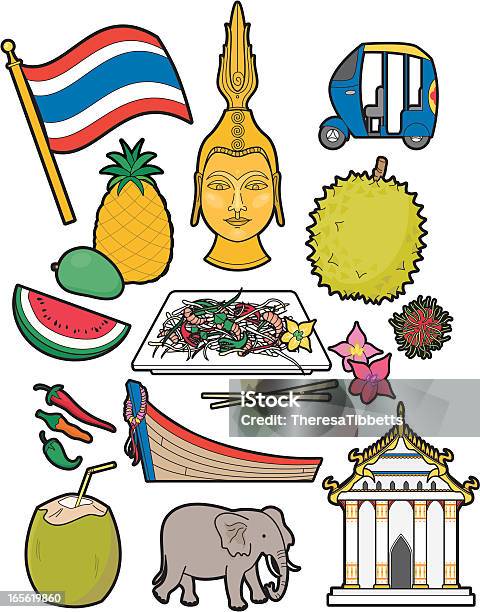 태국 음식 및 문화를 롱테일 보트에 대한 스톡 벡터 아트 및 기타 이미지 - 롱테일 보트, 사원, 일러스트레이션