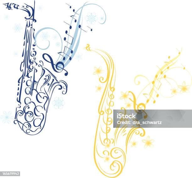 En Hiver Comme En Été De La Musique Vecteurs libres de droits et plus d'images vectorielles de Saxophone - Saxophone, Dessin au trait, Hiver