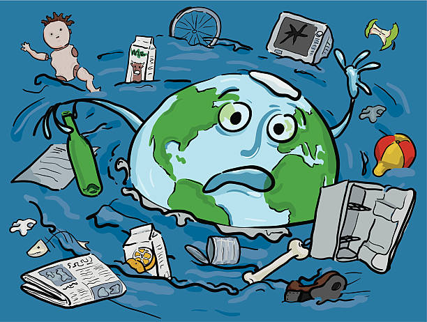 The earth drowning in Rubbish vector art illustration