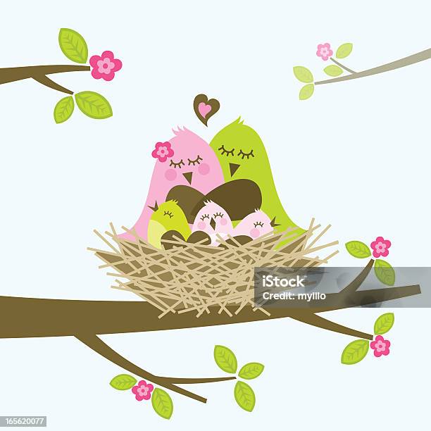 Семья В Гнездо — стоковая векторная графика и другие изображения на тему Птица - Птица, Векторная графика, Весна