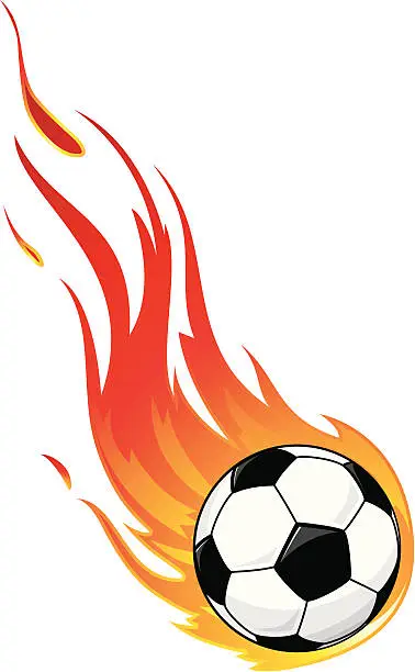 Vector illustration of Flaming soccer ball against white background