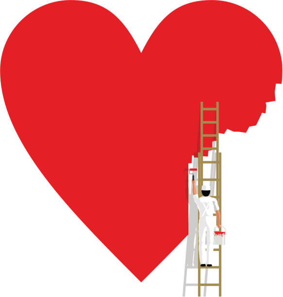 Love painter Painting a heart shape.Please see some similar pictures from my LIGTHBOX CONCEPTS AND IDEAS house painter ladder paint men stock illustrations