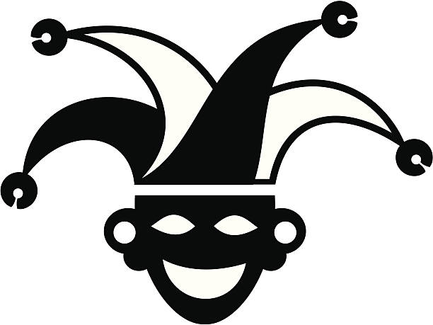 Jester Head figure of a jester or joker in Black and white teatro stock illustrations