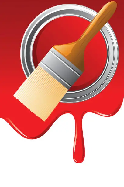 Vector illustration of Top view of Paint bucket and  brush