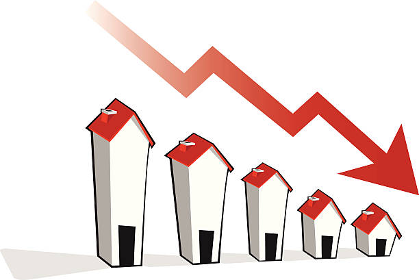 ilustrações, clipart, desenhos animados e ícones de gráfico de venda de residência - downgrade