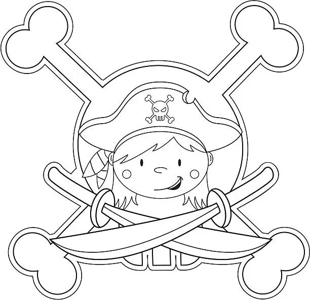 Vector illustration of Colour In Pirate Girl Icon