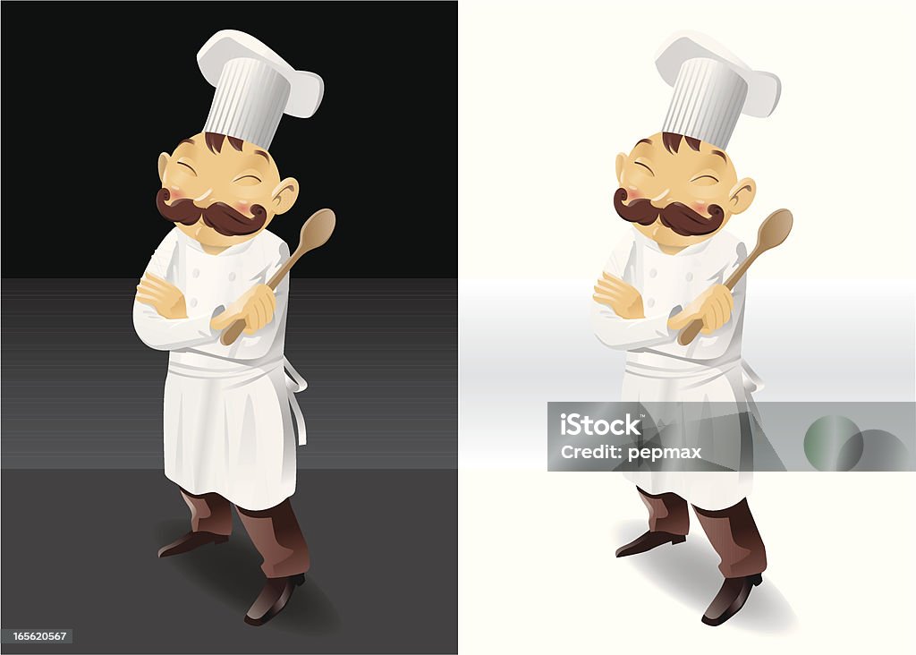 Chef con cuchara de madera panorama completo - arte vectorial de Adulto libre de derechos