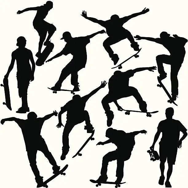 Vector illustration of Skateboarders Silhouette Set