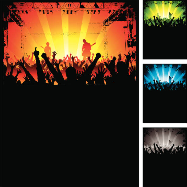cheering crowd na rockovém koncertě - vystupující skupina stock ilustrace