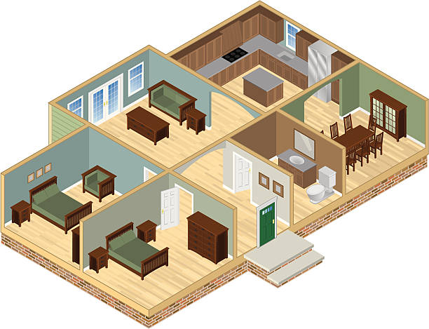 ilustrações, clipart, desenhos animados e ícones de house cutaway - house diagram