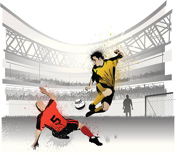 illustrations, cliparts, dessins animés et icônes de deux joueurs de football dans le stade compétition - soccer vector silhouette professional sport