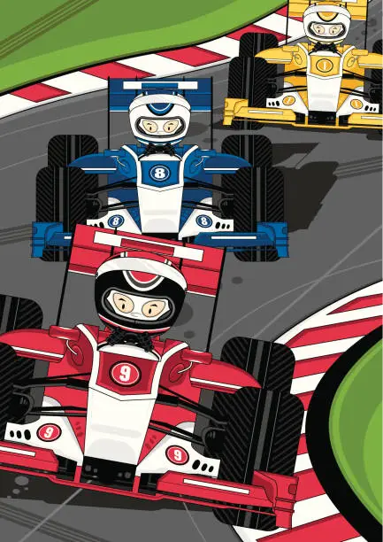 Vector illustration of Motor Racing Drivers on Track