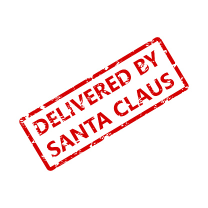 Delivered by santa clause rubber stamp texture inprint. Vector of post stamp for holiday, postmark letter, greeting postcard, mail seasonal illustration