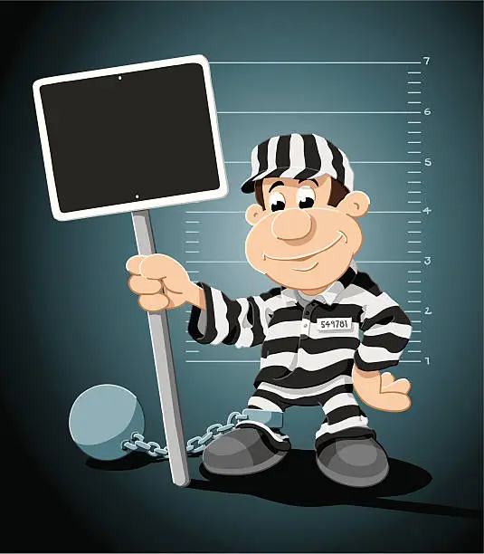 Vector illustration of Cartoon Prisoner Blank Grey Sign