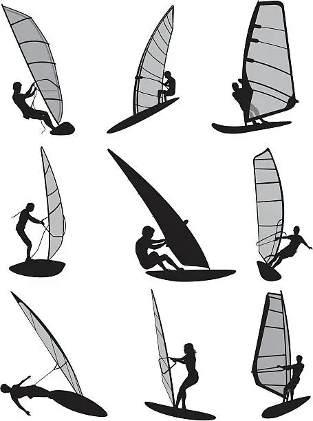 Vector illustration of Windsurfing Silhouettes