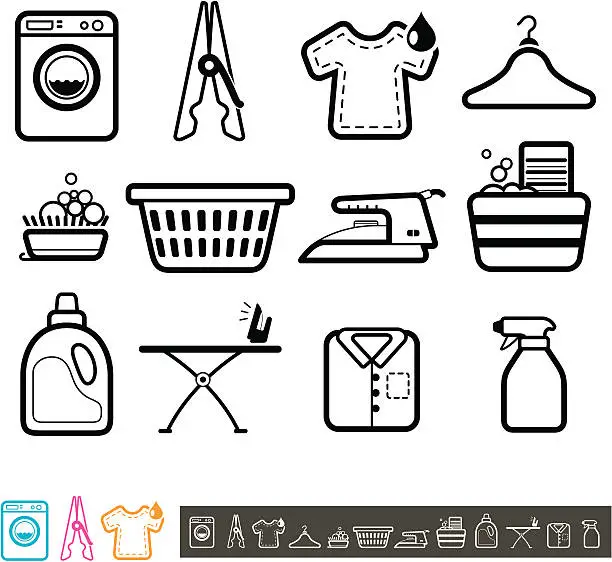 Vector illustration of Set of laundry icons