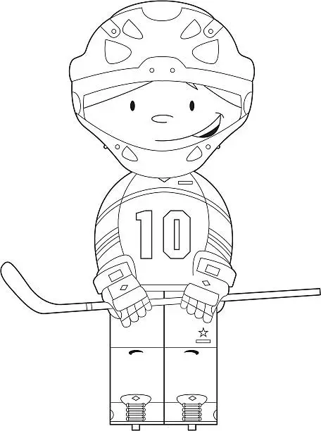 Vector illustration of Colour Me Hockey Boy in Helmet