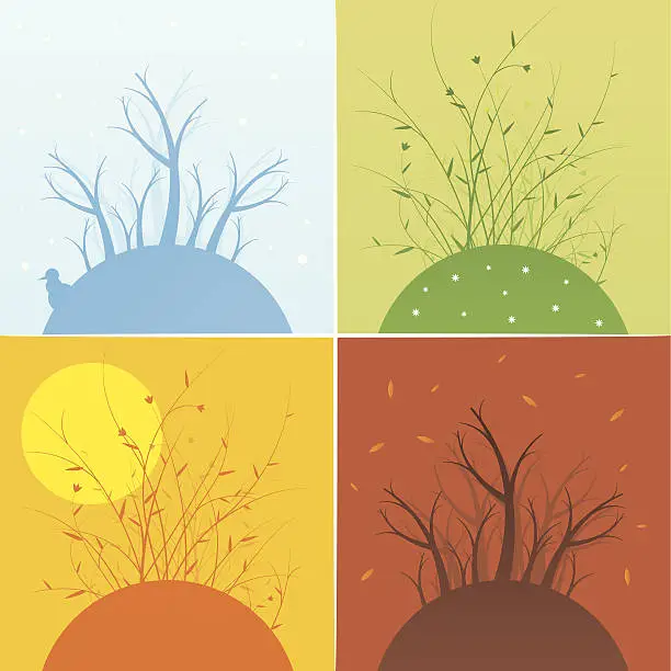 Vector illustration of four season hill and plants