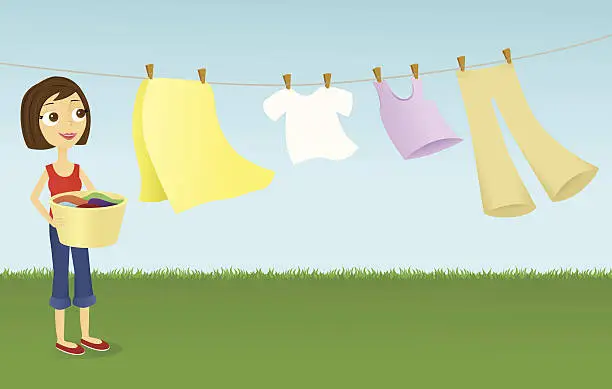 Vector illustration of Woman and Clothesline