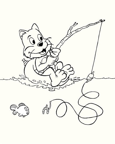 ilustrações de stock, clip art, desenhos animados e ícones de pesca de gato - worm cartoon fishing bait fishing hook