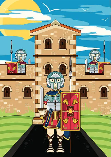 Vector illustration of Roman Warriors Guarding Garrison Tower