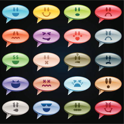 Large collection of speech bubbles with smiley emoticons.