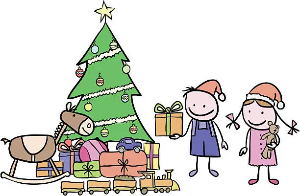 Vector illustration of Happy Children on X-mas