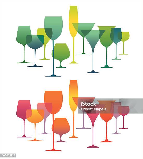 Gli Occhiali - Immagini vettoriali stock e altre immagini di Bicchiere da vino - Bicchiere da vino, In fila, Alchol