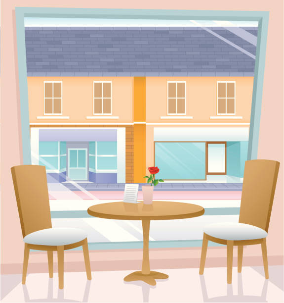 Cafe Seat beside the side window in cafe. restaurant table side view stock illustrations
