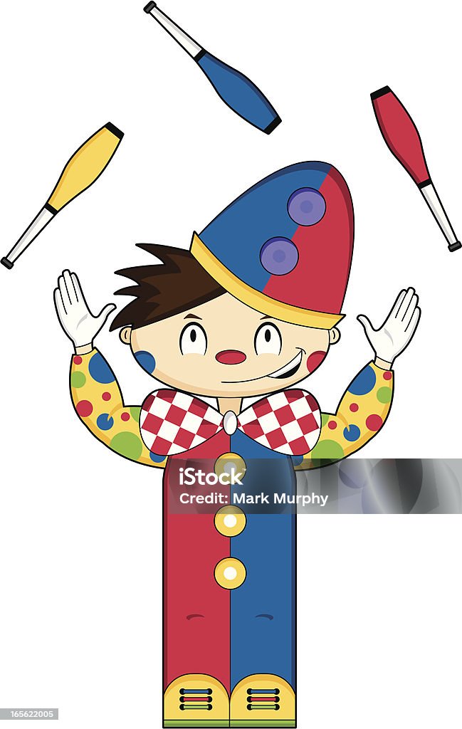 Ładny mały Circus Clown Żonglerka - Grafika wektorowa royalty-free (Brązowe włosy)