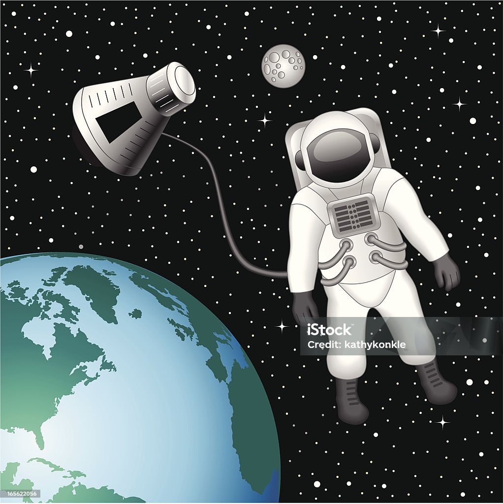Astronauta unosić się nad ziemią - Grafika wektorowa royalty-free (Kapsuła statku kosmicznego)