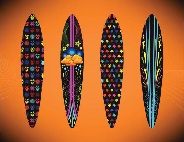 funky longboard vector art illustration