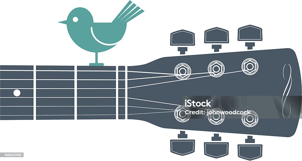 Horizontale Gitarre und Vogel - Lizenzfrei Gitarre Vektorgrafik