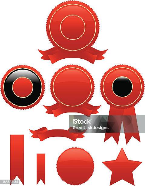 Shiny Red Round Seals Stickers Set With Optional Ribbons Stock Illustration - Download Image Now