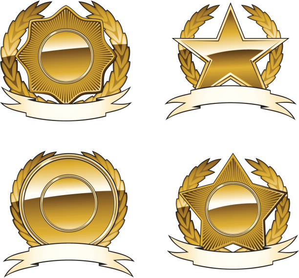 illustrazioni stock, clip art, cartoni animati e icone di tendenza di golden star logo - medal achievement russia second place