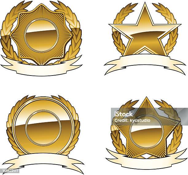 Vetores de Emblemas De Estrelas Douradas e mais imagens de Broche - Broche, Vector, Dourado - Descrição de Cor