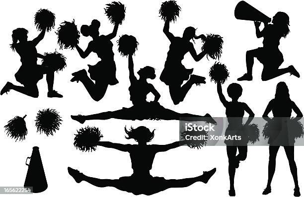 Cheer Silhouettes Stock Illustration - Download Image Now - Cheerleader, In Silhouette, Vector