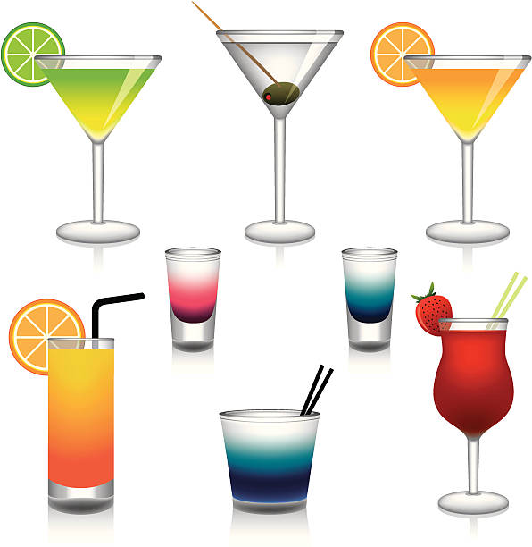 коктейли - lime juice illustrations stock illustrations