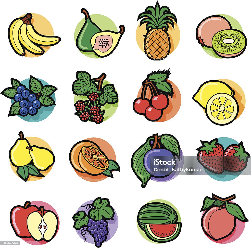 colorful fruit icons Vector fruit in a colorful cartoon style. Fruit stock vector
