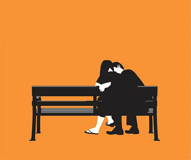Vector illustration of Couple bench orange