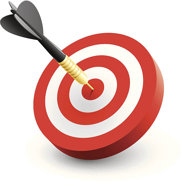 Success Dart hitting the bullseye of a red target dartboard stock illustrations