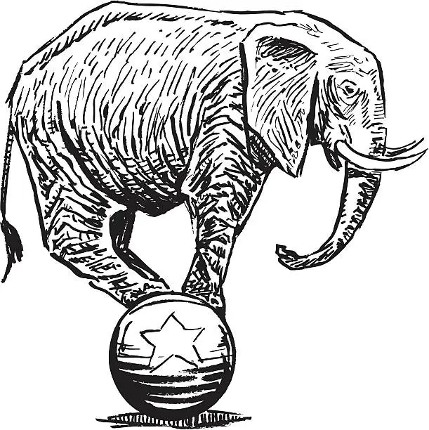 Vector illustration of Elephant Balancing on Ball - Circus or Politics