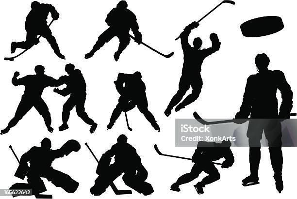 Ilustración de Siluetas De Hockey y más Vectores Libres de Derechos de Hockey - Hockey, Silueta, Hockey sobre hielo