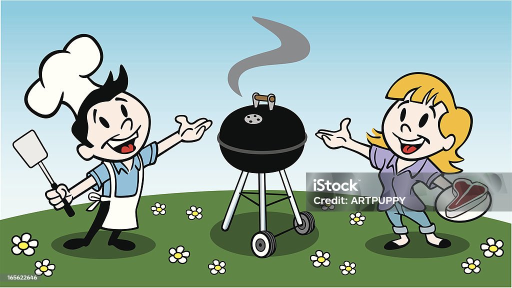 BBQ Couple Great illustration of a BBQ couple. Perfect for the summer season. EPS and JPEG files included. Be sure to view my other food illustrations, thanks! Adult stock vector