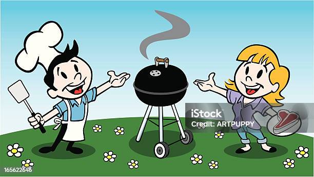 Bbq Couple Stock Illustration - Download Image Now - Adult, Barbecue - Meal, Barbecue Grill
