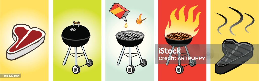 Stages of Barbecue Great illustration in a comic strip format of the stages of barbecue. Perfect for the grilling season. EPS and JPEG files included. Be sure to view my other food illustrations, thanks! Burnt stock vector